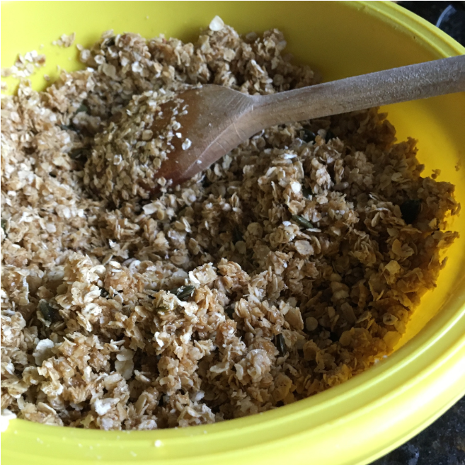 This is what the breakfast flapjack mixture looks like before you've put it in a baking tray.