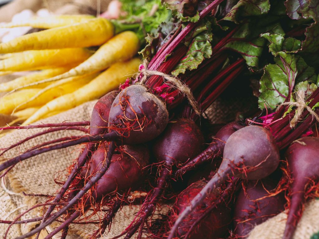 UK seasonal fruit and vegetables in winter: carrots and beetroot